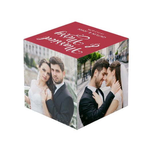 新結婚したメリー婚初めてのクリスマス赤い写真 フォトキューブ (裏面アングル)