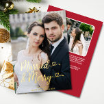 新結婚したメリー婚1クリスマス赤いハート写真 箔シーズンカード<br><div class="desc">これ結婚したと私たちの初めてのクリスマスのメリー2-photo金ゴールドフォイルのクラシックとカードは新しいカップルの初めてのクリスマスに完璧な方法です，そのクリーンでフォントとの休日の色と2つの写真のための部屋と背中のクリスマスの背景に赤いメッセージ。"とよくはしゃぐ"のメメリーッセージは、一緒に彼らの最初の休暇のシーズンに思い祝を持って感傷的な方法である。このカードはピローや結婚したオーナメントなどメリーのコレクションやコレクションの一部である！私のすべてのデザインはZazzleの任意の製品に転送でき運る。特別なカスタムデザインのリクエストや問い合わせについては、メッセージを送信する。注文に関するお問い合わせ、返品、交換は、Zazzleカスタマ連絡ーサポートチーム(https://www.zazzle.com/about/ask)までお問い合わせください。ありがとうストップございます！©PoppyMeadowDesigns 2023</div>