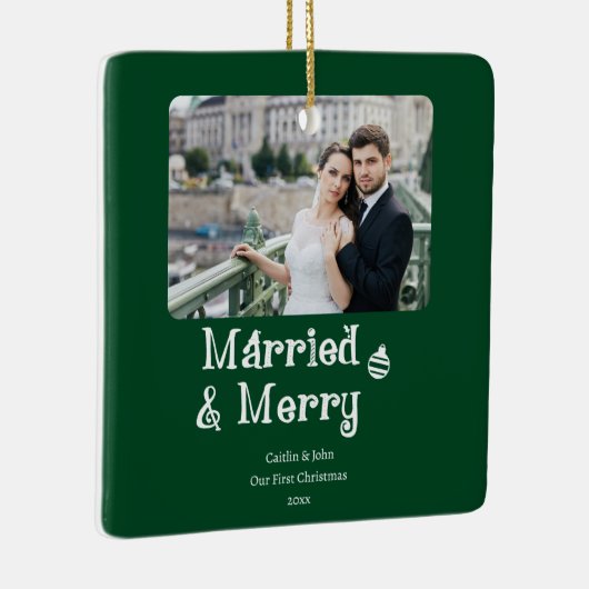 新結婚したメリー婚1stクリスマスグリーン写真 セラミックオーナメント (右)