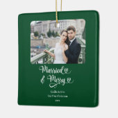 新結婚したメリー婚1stクリスマスフォトグリーン セラミックオーナメント (左)