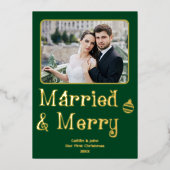 新結婚したメリー婚1stクリスマスフォトグリーン 箔シーズンカード (正面)