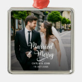 新結婚したメリー婚1stクリスマスフォトスクエア メタルオーナメント (正面)