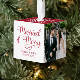新結婚したメリー婚1stクリスマスフォトフレーム キューブオーナメント
