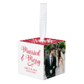 新結婚したメリー婚1stクリスマスフォトフレーム キューブオーナメント (正面アングル)