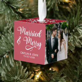 新結婚したメリー婚1stクリスマスフォトフレーム キューブオーナメント