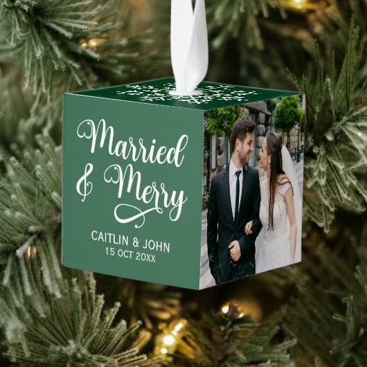 新結婚したメリー婚1stクリスマスフォトフレーム キューブオーナメント (ツリー)