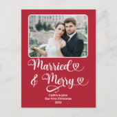 新結婚したメリー婚1stクリスマスレッド写真 シーズンポストカード (正面)
