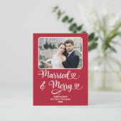 新結婚したメリー婚1stクリスマスレッド写真 シーズンポストカード (スタンド正面)