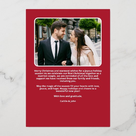 新結婚したメリー婚1stクリスマスレッド写真 箔シーズンカード (裏面)