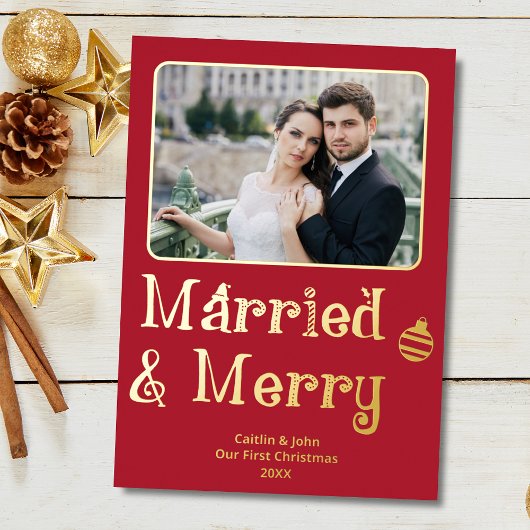 新結婚したメリー婚1stクリスマスレッド写真 箔シーズンカード