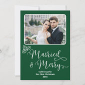 新結婚したメリー婚1stクリスマス・グリーン・ホリー シーズンカード (正面)