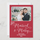 新結婚したメリー婚1stクリスマス・レッド・ホリー シーズンカード (正面)