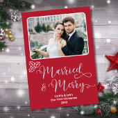 新結婚したメリー婚1stクリスマス・レッド・ホリー シーズンカード