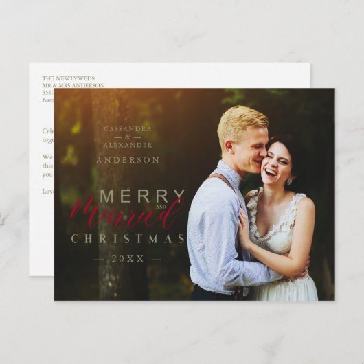 新結婚した婚メリーの写真カスタムクリスマス ポストカード (正面/裏面)