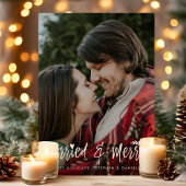 新結婚した婚メリーカップルのクリスマス写真 シーズンカード