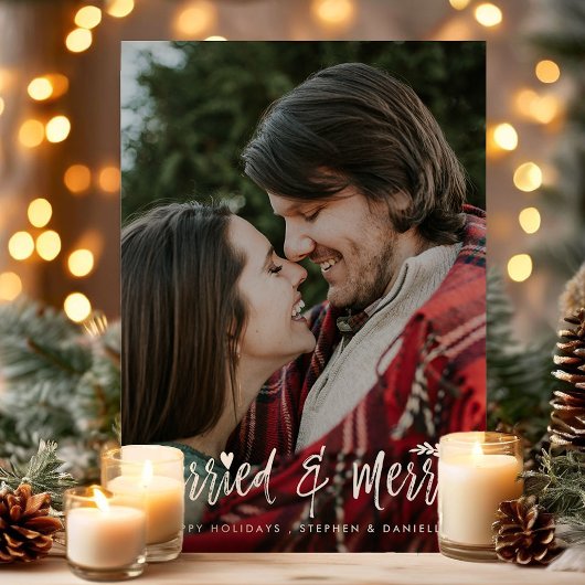 新結婚した婚メリーカップルのクリスマス写真 シーズンカード