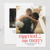 新結婚した婚メリー写真ホリデーカード シーズンカード (正面/裏面)