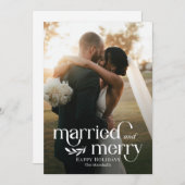 新結婚した婚メリー写真ホリデーカード シーズンカード (正面/裏面)