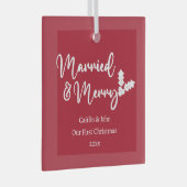 新結婚した婚メリー初めてのクリスマスレッド ガラスオーナメント (正面右)