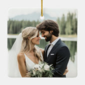 新結婚した規メリーパーソナライズされた写真 セラミックオーナメント (裏面)