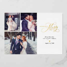 新結婚した規メリー初めてのクリスマスカード 箔シーズンカード