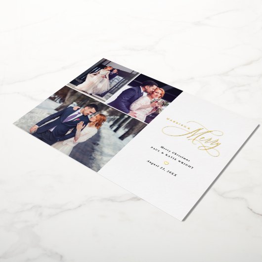 新結婚した規メリー初めてのクリスマスカード 箔シーズンカード (回転した状態)