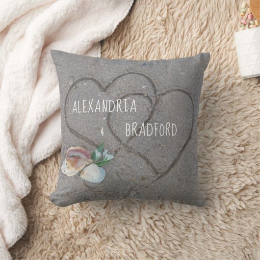 新結婚パーソナライズされたビーチハートギフト記念 クッション (ブランケット)
