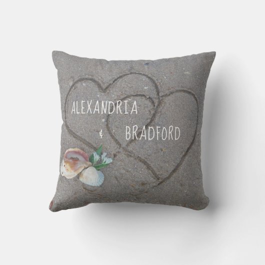 新結婚パーソナライズされたビーチハートギフト記念 クッション (裏面)
