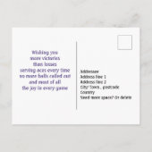 新緑と紫のテニスラケット誕生日ポスト ポストカード (裏面)