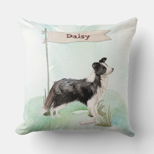 新縁ど犬のコリーおめでとう クッション (正面)