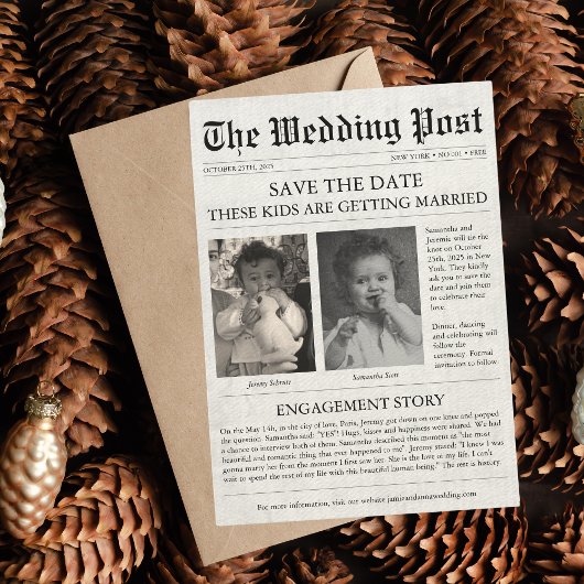 新聞おもしろいのユニーク子供が日付を保存結婚する ポストカード