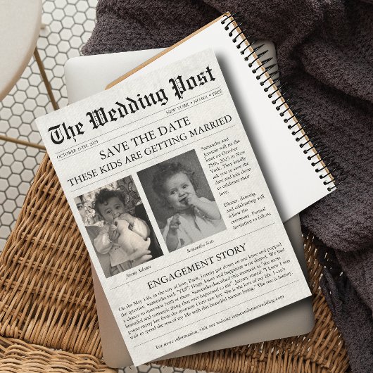 新聞おもしろいのユニーク子供が日付を保存結婚する ポストカード