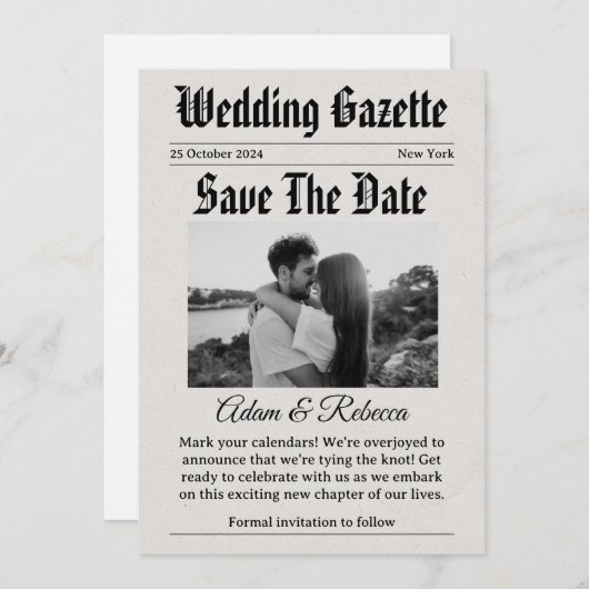 新聞おもしろいは日付を保存する 招待状 (正面/裏面)