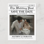 新聞でお知らせする結婚式の日取りカード 案内ポストカード (正面)