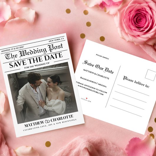 新聞でお知らせする結婚式の日取りカード 案内ポストカード
