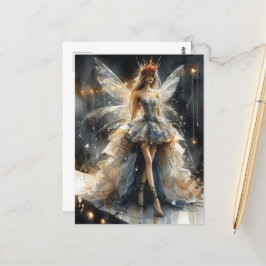 新聞で作ったファッションショーのドレスを着た妖精 ポストカード