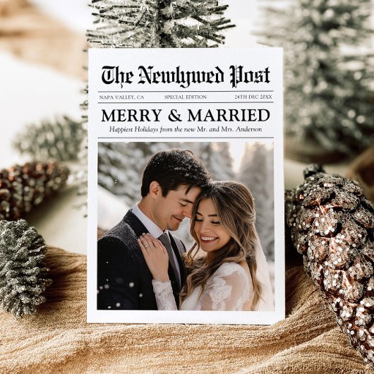 新聞とユニーク写真メリーの結婚したクリスマス シーズンカード