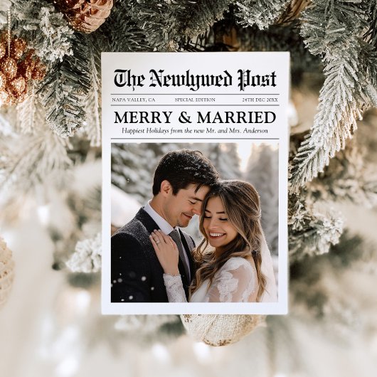 新聞とユニーク写真メリーの結婚したクリスマス シーズンカード