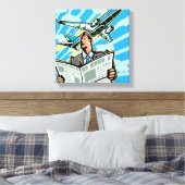 新聞と飛行機を上に持つ実業家 キャンバスプリント (インサイチュ (寝室))