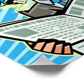 新聞と飛行機を上に持つ実業家 ポスター (角)