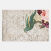 新聞にバラ付きグリーンアポリット ラッピングペーパーシート (正面3)