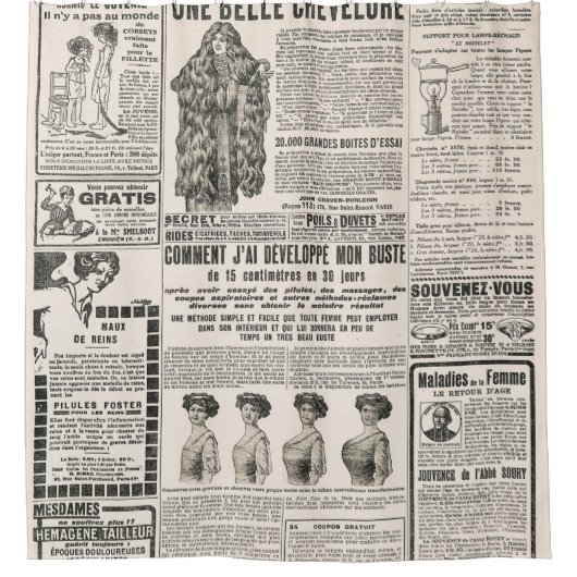 新聞のアンティーク広告 シャワーカーテン (正面)