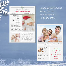 新聞のクリスマスカード　写真　ベイビーアナウンスメント 招待状