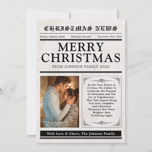 新聞のクリスマス家族写真楽しいワードサーチ シーズンカード (正面)
