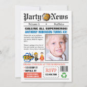 新聞のスーパーヒーロー誕生日パーティーの写真招待状 招待状 (正面)