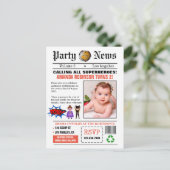 新聞のスーパーヒーロー誕生日パーティーの写真 ポストカード (スタンド正面)