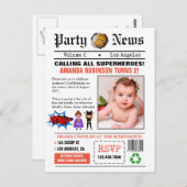 新聞のスーパーヒーロー誕生日パーティーの写真 ポストカード (正面/裏面)