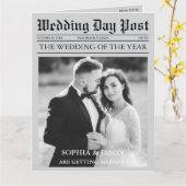 新聞のタイムラインとプログラムの結婚式招待状 カード (黄色い花)