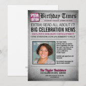 新聞のフロントページの誕生日パーティー招待状 招待状 (正面/裏面)