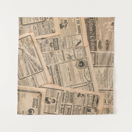 新聞のページとアンティーク広告の。ヴィンテージ タペストリー (正面(横))